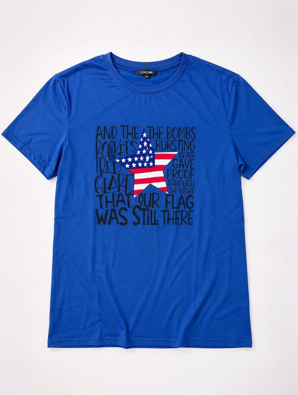 chic Royal Blue Short-Sleeve Tee with Star Flag Graphic